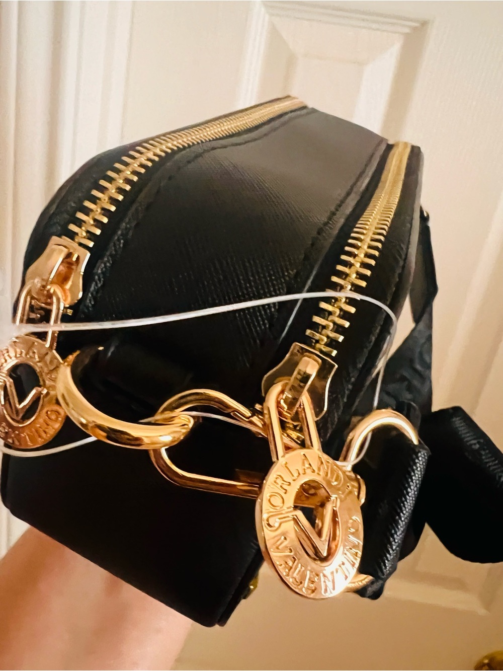 Valentino Orlandi Vegan Leather Crossbody with Gold Studs and V Emblem - Picture 3 of 9